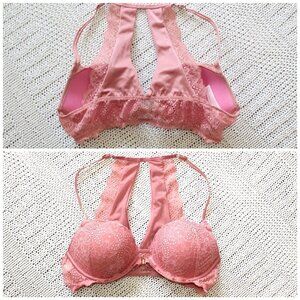 Pink Victorias Secret racerback Lace bra Size 34C Very Sexy lingerie Push up